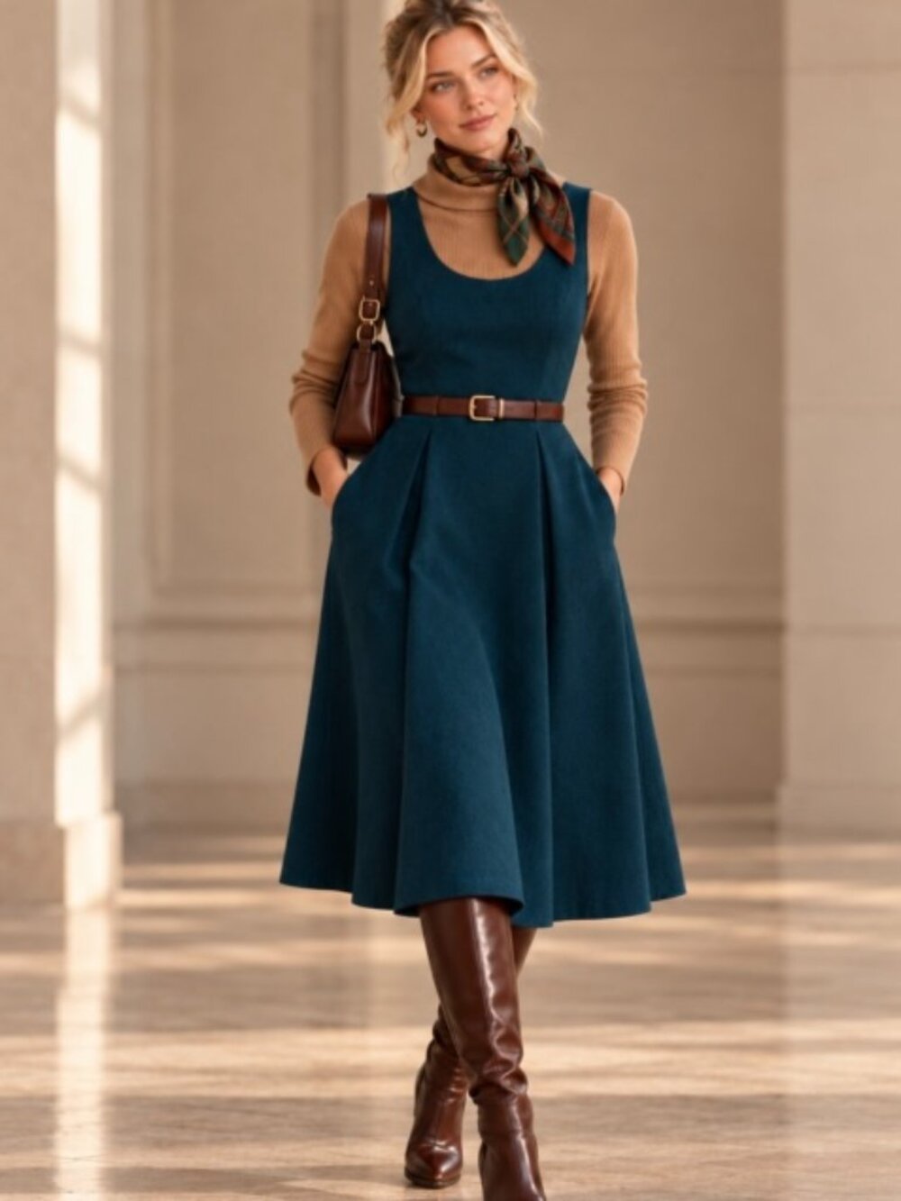 Mod Cloth jumper/dress teal blue wool blend size 8 retro vintage preppy